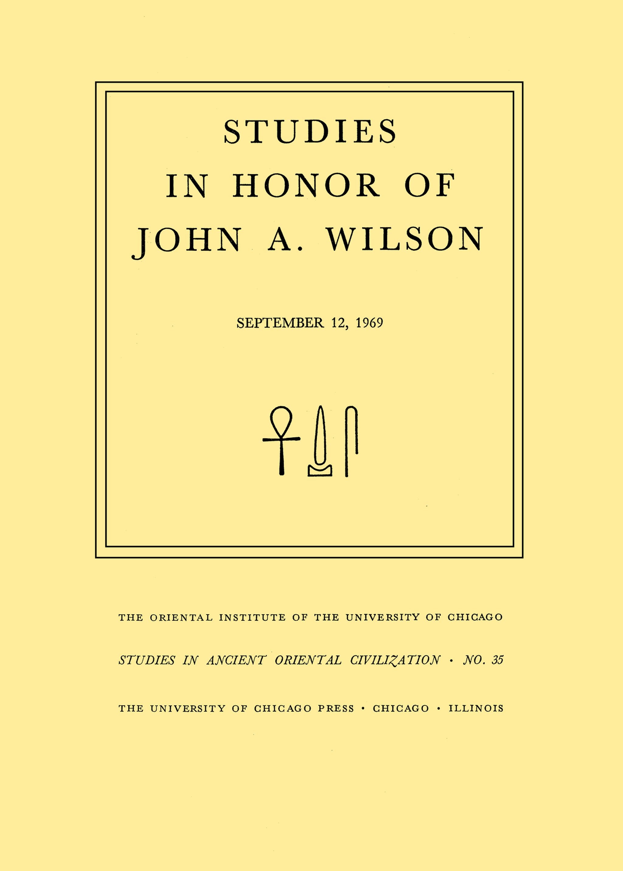 Cover image for Studies in Honor of John A. Wilson ISBN 9780226624082