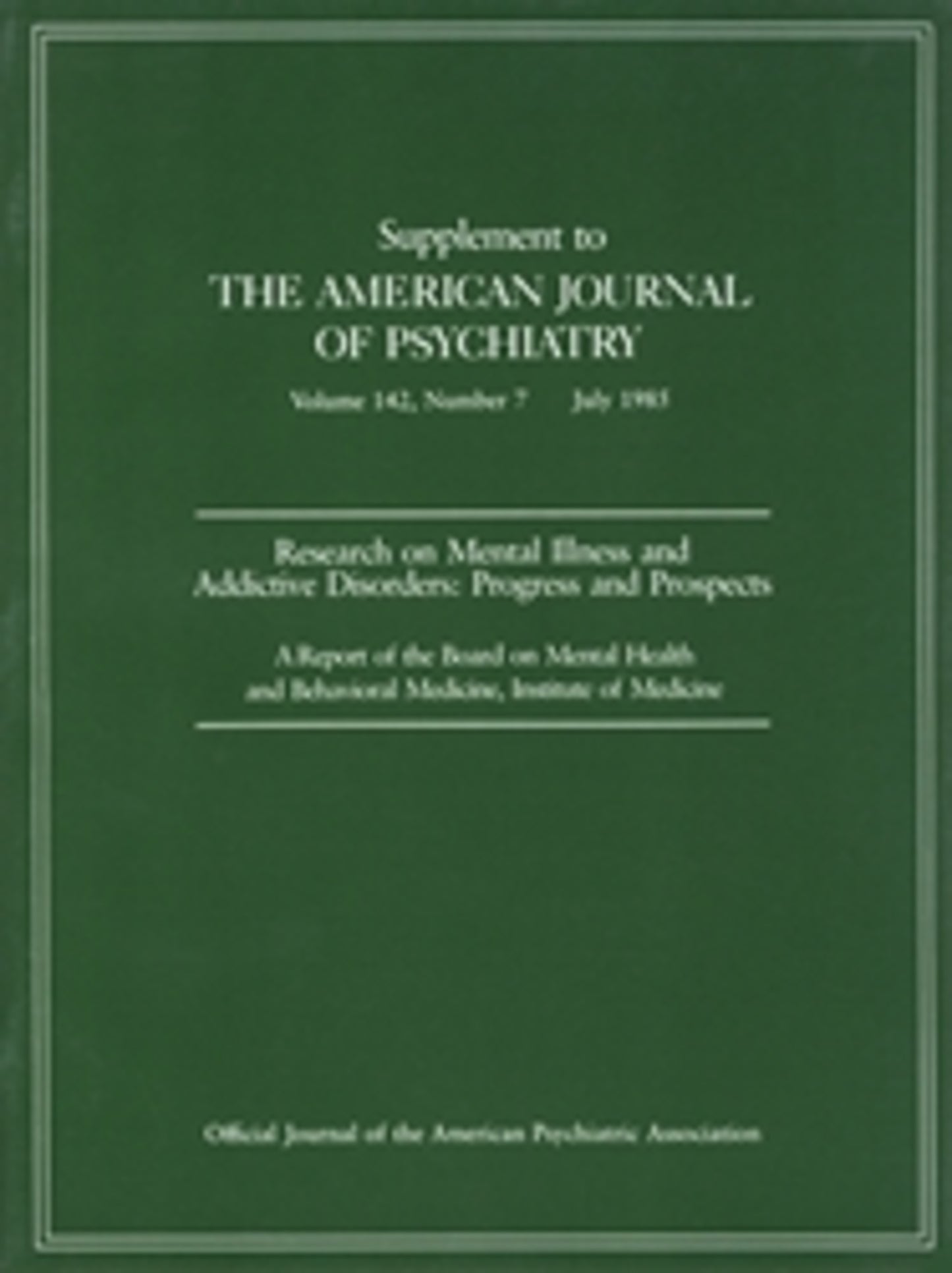 Research on Mental Illness and Addictive Disorders