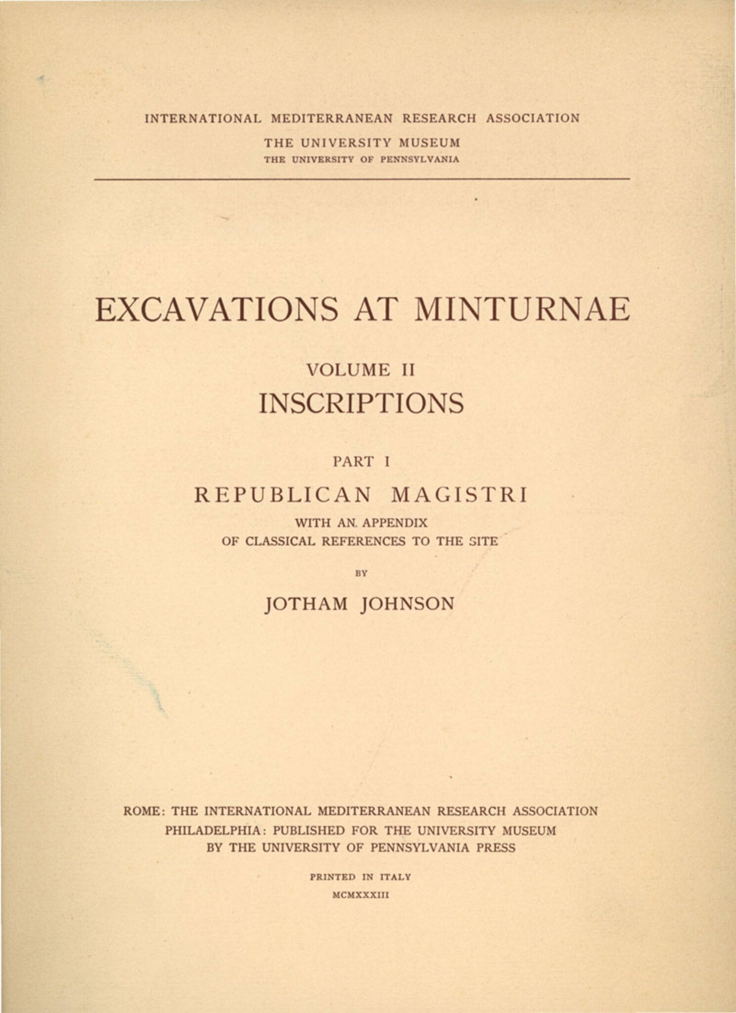 Excavations at Minturnae, II
