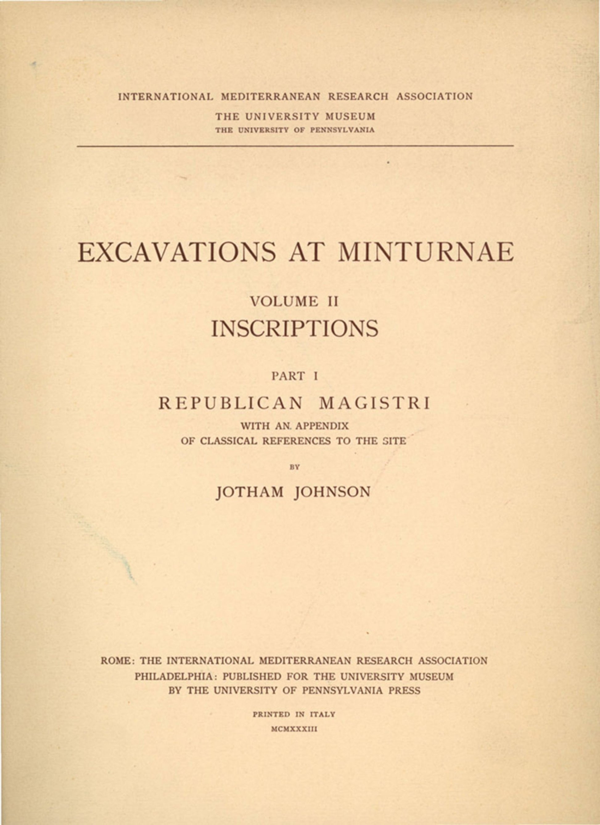Excavations at Minturnae, II