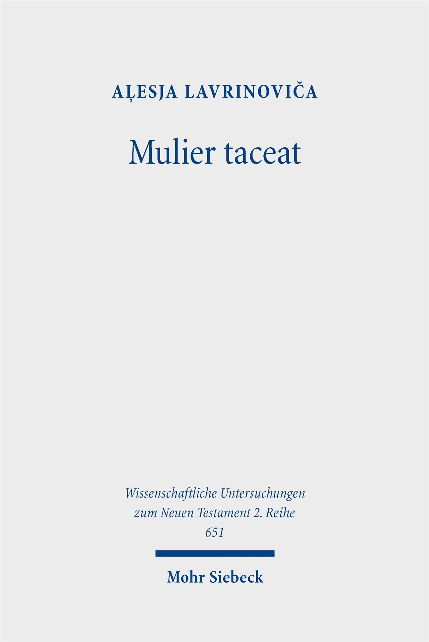 Cover image for Mulier taceat ISBN 9783162000095
